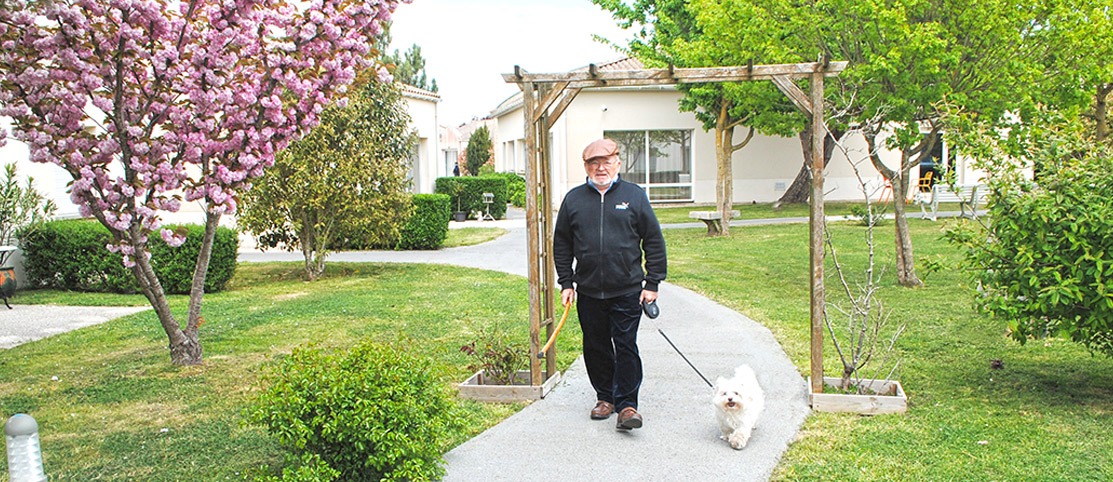 homme-age-promene-chien-parc-residence-les-sables-d-olonne