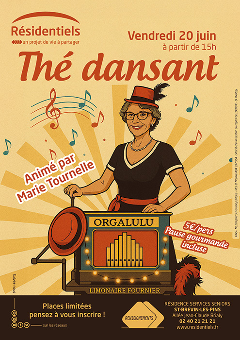 Affiche thé dansant résidence services pour personnes âgées à Saint-Brevin en Loire Atlantique