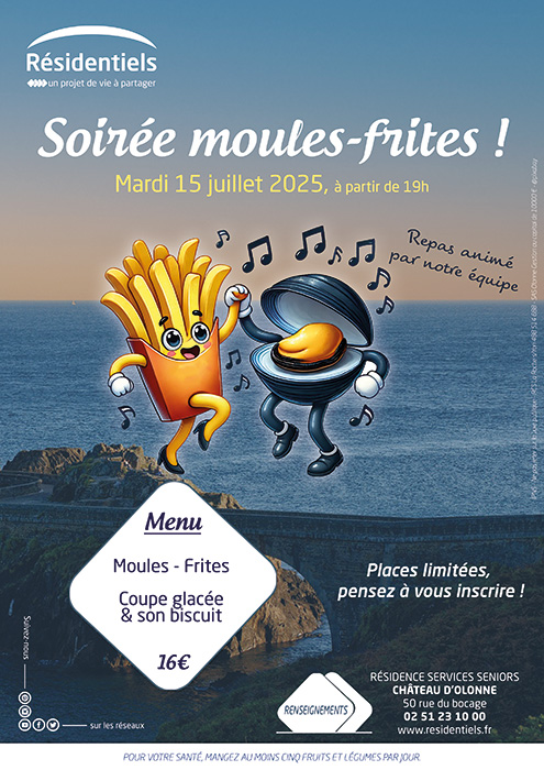 Vignette soirée Moules-Frites aux Résidentiels des Sables Vendée Résidence pour personnes âgées