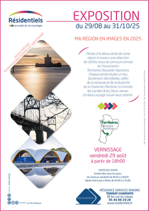 affiche expo temporaire en residence seniors Les Résidentiels Tonnay-Charente proche Rochefort (17)