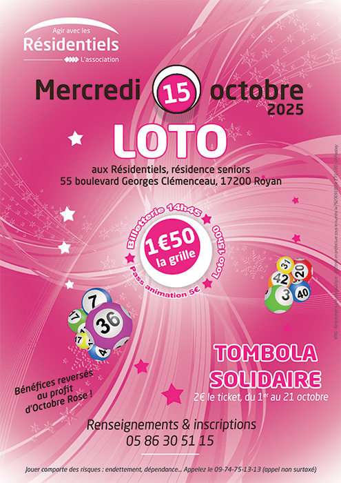 Affiche loto solidaire résidence seniors Royan La Grand-Voile