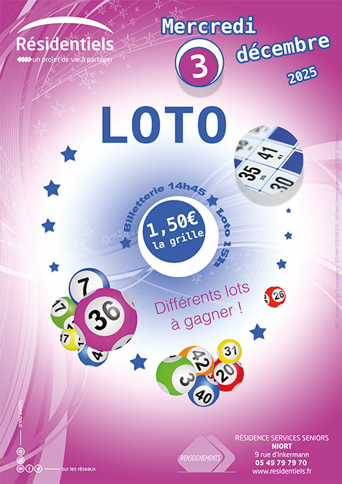 affiche du loto aux Residentiels de Niort residence seniors