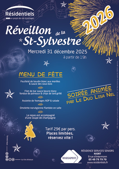 Affiche réveillon aux Résidentiels de Niort résidence seniors