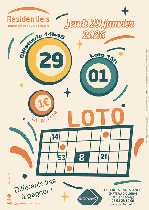 Affiche loto aux Résidentiels des Sables d'Olonne résidence pour personnes âgées autonomes