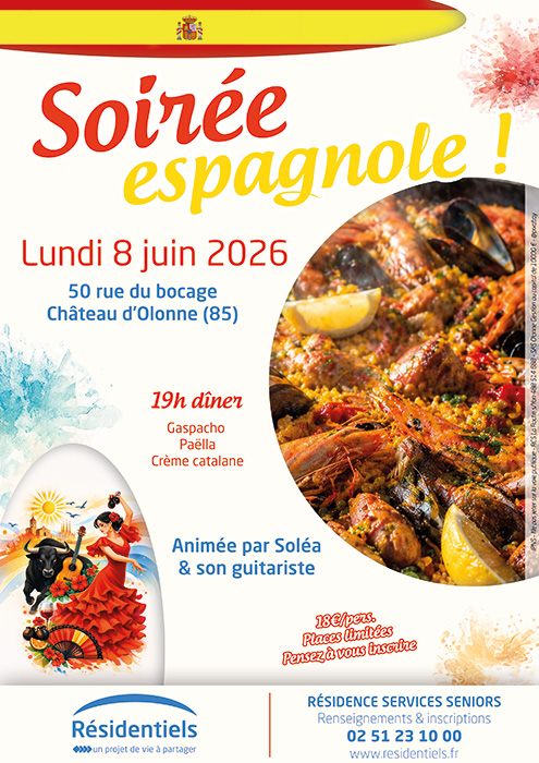 affiche soirée à thème aux Résidentiels résidence seniors Les Sables d'Olonne Vendée