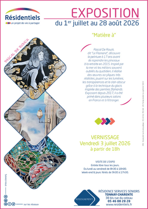 actu residence seniors : affiche exposition aux Résidentiels de Tonnay-Charente proche Rochefort Charente-Maritime
