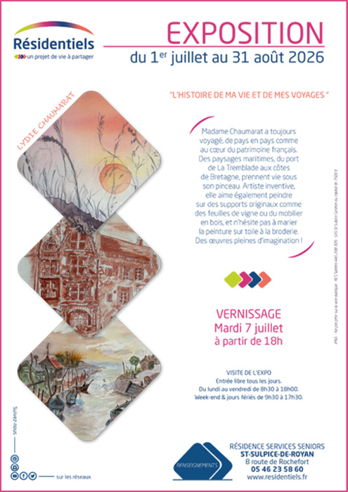 affiche expo temporaire dans notre résidence pour personne âgée à St-Sulpice de Royan