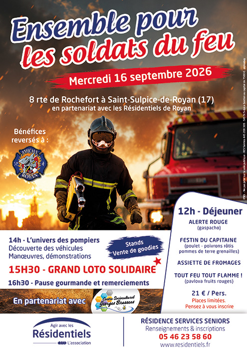 affiche journee solidaire en faveur des soldats du feu à Royan résidence seniors Résidentiels