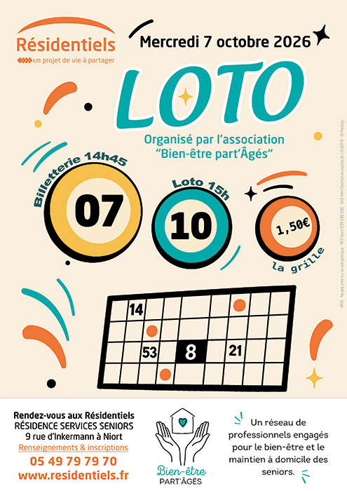 loto organisé par Bien-être part'âgés aux Résidentiels de Niort